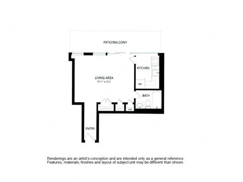 Floor plan for studio, 1 bath, 402 sqft